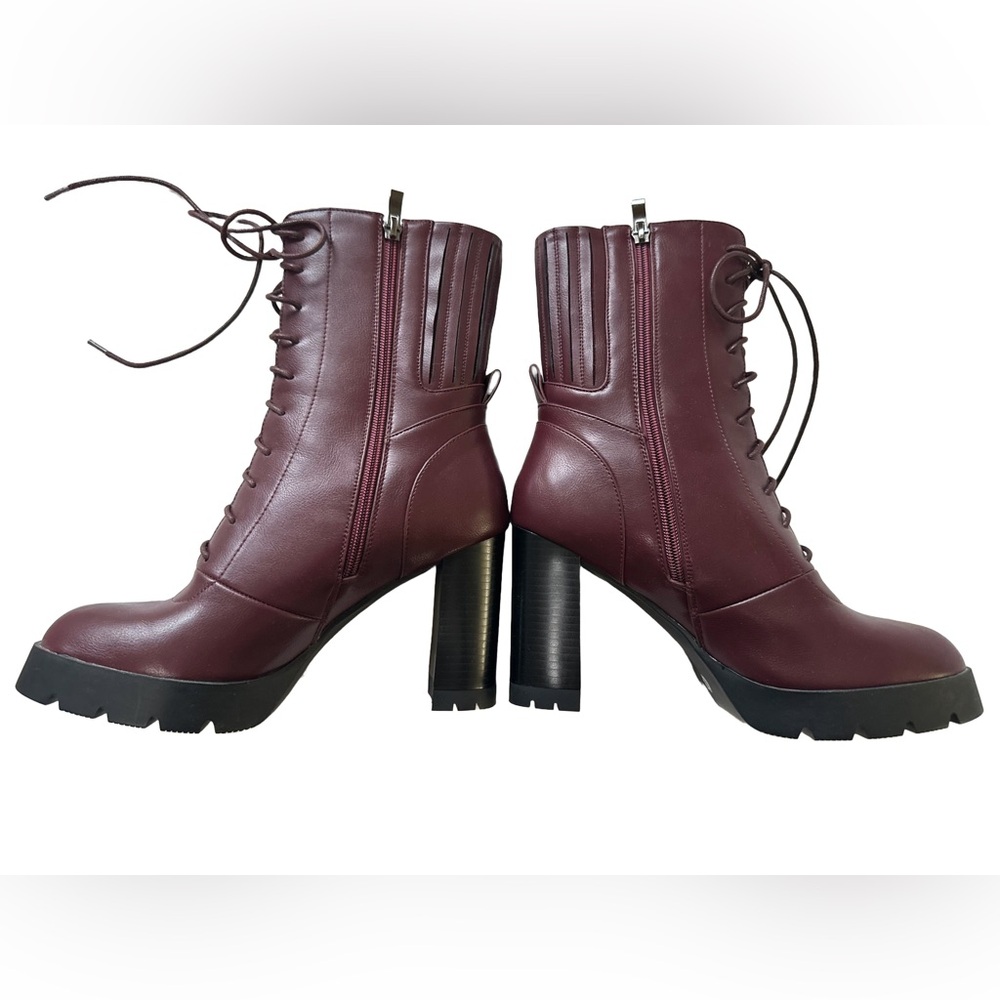 New Platform Combat Boot, Maroon Faux Leather 9/40